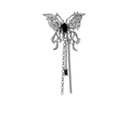 Silver butterfly fringe brooch with liquid metal texture and black gemstone accents - Style 38/Liquid Silver Tassel