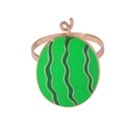 Rond de serviette doré avec un motif de pastèque en émail vert vif sur fond blanc - Pastèque / Vert