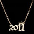 Golden lucky number 2011 pendant necklace with crown detail and delicate chain link - 2011 / Gold