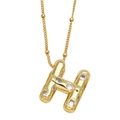 Collier chic plaqué or avec pendentif lettre H et oxydes de zirconium sur chaîne à billes - Lettre H