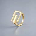 Detailed macro view of gold-plated 925 sterling silver ring with geometric hollow design - R015-Gold / Gold