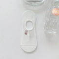 White cotton low-cut socks featuring a pink rabbit embroidery and ribbed texture - Pink Rabbit