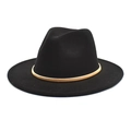 Classic black wide-brim fedora hat featuring a stylish gold metal band decoration - M (56-58cm) / Black