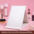 Medium size 16x12cm white portable folding makeup mirror with waterproof cover - Waterproof PU Leather Style / Medium 16x12cm / White