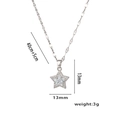 Titanstahl-Halskette mit Stern-Anhänger und Zirkonia, 40cm+5cm verstellbare Kette - 872 Stahlfarbene Pentagramm Halskette