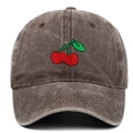 Vintage washed dark grey cotton baseball cap with red cherry embroidery for outdoors - Adjustable / Coffee
