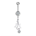 Silver belly button ring featuring shiny zircon stones and a hollow star dangle pendant - 2746 Steel Color Star