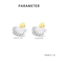 Detail of two-tone stainless steel fan-shaped earrings with size and weight specs - Gold Oval With Silver Pleated Fan (KE115696-GC)