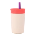 Mini 304 stainless steel insulated coffee cup with straw in beige and coral pink finish - 12oz / Straw Style / White