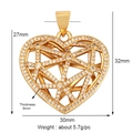 30mm gold plated double heart pendant with star micro-pave crystals and dimensions - Geometric Star Heart / Gold