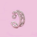 Close-up of silver ear cuff with sparkling zircons and a round pendant detail - Jagged with Pendant Style(A2211) / Silver