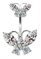Elegant silver butterfly belly ring featuring sparkling clear faceted gemstones on white background - Silver White Rhinestone