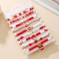 11-piece red and white bohemian American football bracelet set with Game Day charms - SY0758-1 Red White Gold 11pcs Set