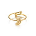 Offener Ring aus 18K vergoldetem Edelstahl mit kristallbesetztem Mond und Perlen - Gold - Mondform