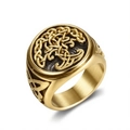 Anillo de árbol de la vida dorado con nudo celta y metal cepillado en el interior - US 7 / Dorado