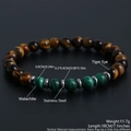 Tiger Eye and Malachite beaded bracelet with stainless steel spacers and size specifications - Tiger Eye Malachite Mix-NO02-8