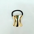 Minimalist gold metal hair tie with polished irregular curved charm and elastic band - 1056-7 (Elegant Arc)