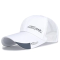White breathable mesh baseball cap with gray brim detail and sports lettering design - Adjustable / White