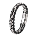 Minimalistisches Punk-Lederarmband mit doppelter Titanstahlkette und Magnetverschluss für Herren - 18.5cm / Silber + Silber