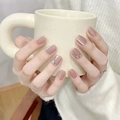 Short pink cat-eye press-on nails with sparkling rhinestones and nude glitter finish - Phototherapy Glue Style / BY1313 Pink White Cat Eye
