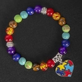 Bracciale yoga chakra in pietre naturali con ciondolo a cuore puzzle per l'autismo - Stile 5 - Ciondolo a cuore puzzle
