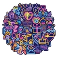 Close-up of vibrant neon style graffiti stickers for laptops and skateboards - New Neon 50Pcs Set B