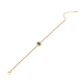 Bracelet tennis doré avec pierre rectangulaire vert émeraude et zircons blancs fins - Style Rectangle