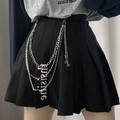 Black pleated skirt with triple-layered metal butterfly waist chains and star pendants - Star Layered K0139