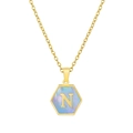 18K vergulde roestvrijstalen ketting met zeshoekige blauwe schelp hanger letter N - Gouden Letter N