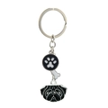Metal Pug dog keychain with enamel paw and bone charms on a silver split ring - Pug Dog