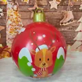 Inflatable red Christmas ball with cartoon reindeer motif and golden hook for garden decor - Pearly Deer