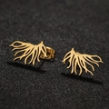 Artistic gold-plated stainless steel branch stud earrings for women with a minimalist design - Gold