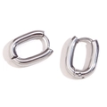 Minimalist silver geometric oval huggie hoop earrings made of polished stainless steel - Steel