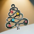 Christmas tree brooch pin in dark green enamel with colorful rhinestones for holiday attire - Green Christmas Tree
