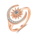 Adjustable S925 rose gold ring featuring a sparkling sun and moon design with zircon stones - Rose Gold
