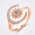 Adjustable S925 rose gold ring featuring a sparkling sun and moon design with zircon stones - Rose Gold
