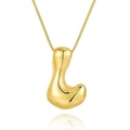 Chubby 18k gold plated bubble letter L pendant necklace with polished mirror finish - L