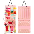 Organizer aus rosa Filz mit Fächern und Herz-Haken für Kinder Haarschmuck Wand - Zweireihig 31*73cm / Rosa