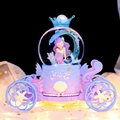 Dreamy purple mermaid carriage crystal ball music box with LED lights and glowing stars - MA Large 100 Snowfall + Inner Rotation + Light / 2206 Sitting Position (Mermaid)