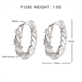 Silver twisted geometric hoop earrings in brass with AAA zircon inlay, 13mm size - White Gold