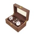 Boîte à montres vintage en bois de noyer avec 2 emplacements et rangement pour bagues - Boîte À Bagues Pour Montre En Noyer Noir À 3 Emplacements/Intérieur Café