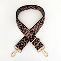Adjustable woven bag strap with black and beige wave pattern and gold metal hooks - A26 Black Pink Brown