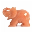 Polished natural orange stone elephant figurine carving with curved trunk on white background - Pink Aventurine / 1.5 Inches