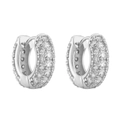 Detailed view of silver hoop earrings with triple row micro-paved clear cubic zirconia - Platinum White Zirconia