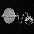 Stainless steel tea infuser featuring a green crystal tree of life charm and mesh ball - Green Aventurine