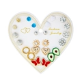 12 pairs of stud earrings set featuring flowers, hearts and butterflies on a white card - Style 20 (ER23Y0816) / 12 Pairs Set