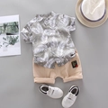 Sommer-Set für Jungen mit grau-grünem Palmenblatt-Hemd und khakifarbener Shorts - 80cm / Bohnengrün