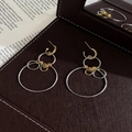Geometric mixed-metal layered hoop earrings with twisted gold texture and silver finish - Gold-Silver Two-Tone (S925 Silver Pin)