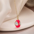 Collana placcata oro 18 carati con ciondolo a cuore in smalto rosso e occhio blu - Rosso