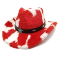 Détail du chapeau de cowboy en peluche à motif vache rouge et blanc avec étoile argentée - M (56-58cm) / Haut en Coeur Rouge